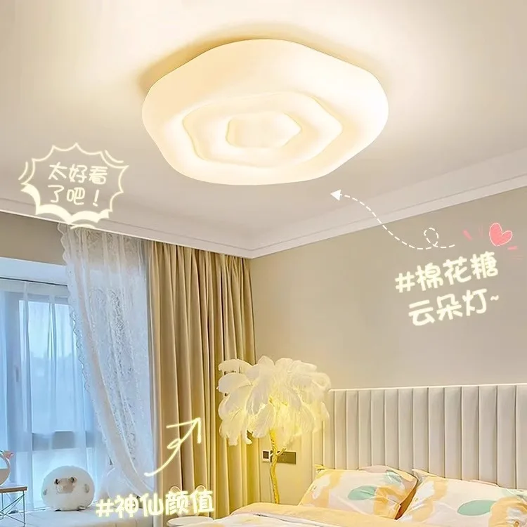 

Modern Simple LED Ceiling Light for Girls Room Floral Cloud Design Cream Style Bedroom Lighting