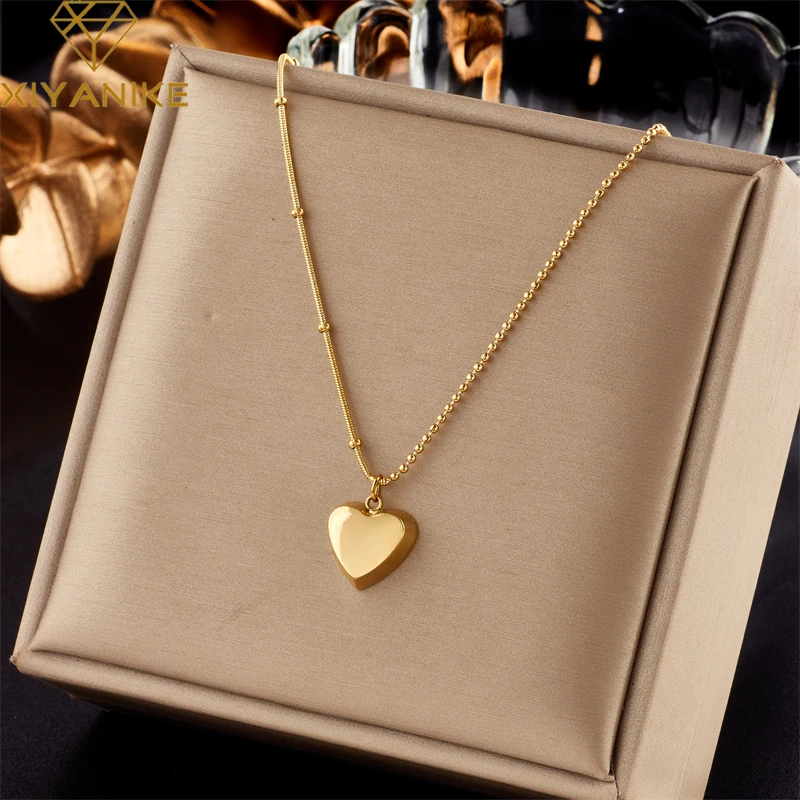 XIYANIKE 316L Stainless Steel Necklace LOVE Heart Accessories for Women Gold Color Temperament New Trends Jewelry Gifts Collier