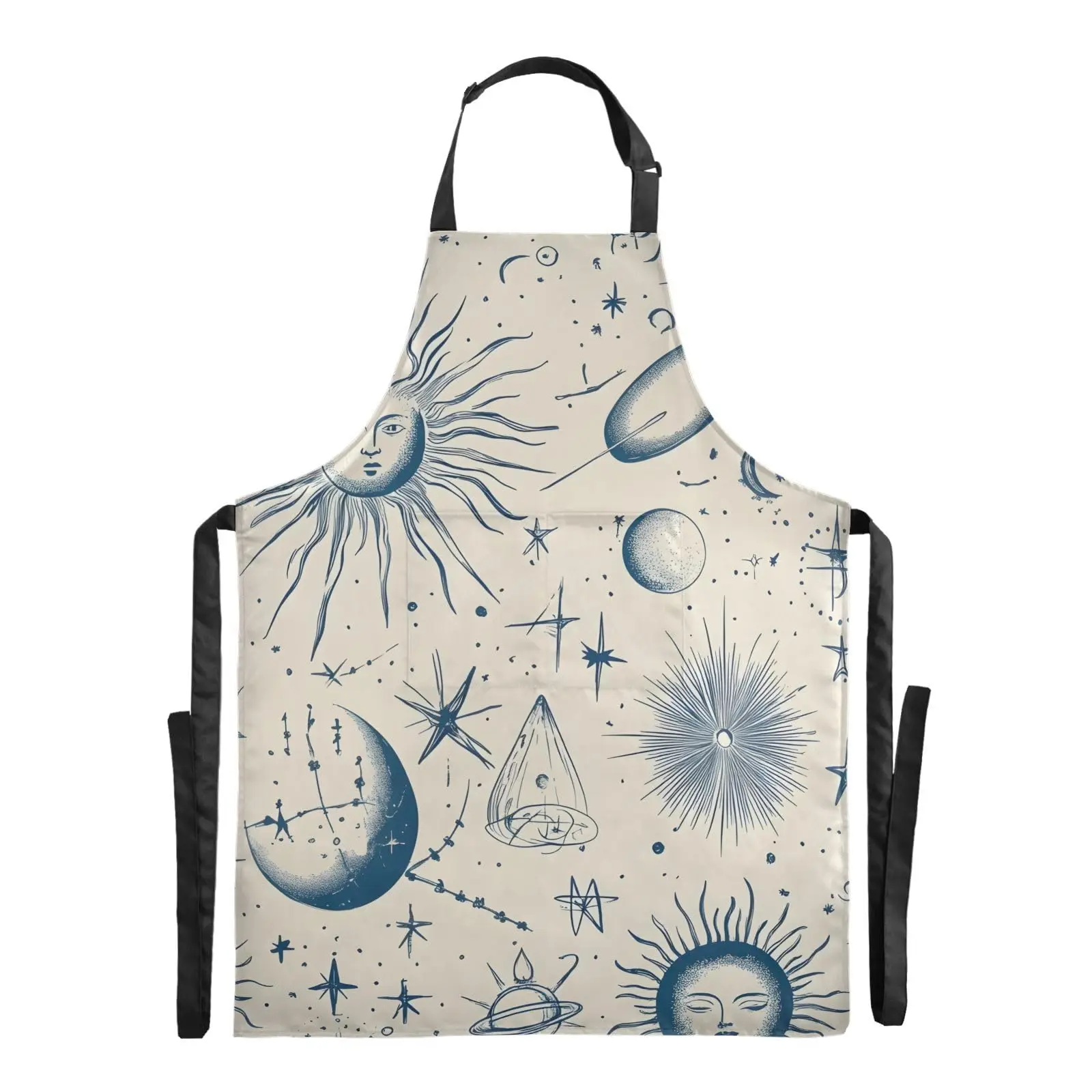 

Apron with Pockets-Blue Starry Sky Sun Planet Pattern，Waterproof Stain Resistant Women Men Unisex Adjustable Perfect