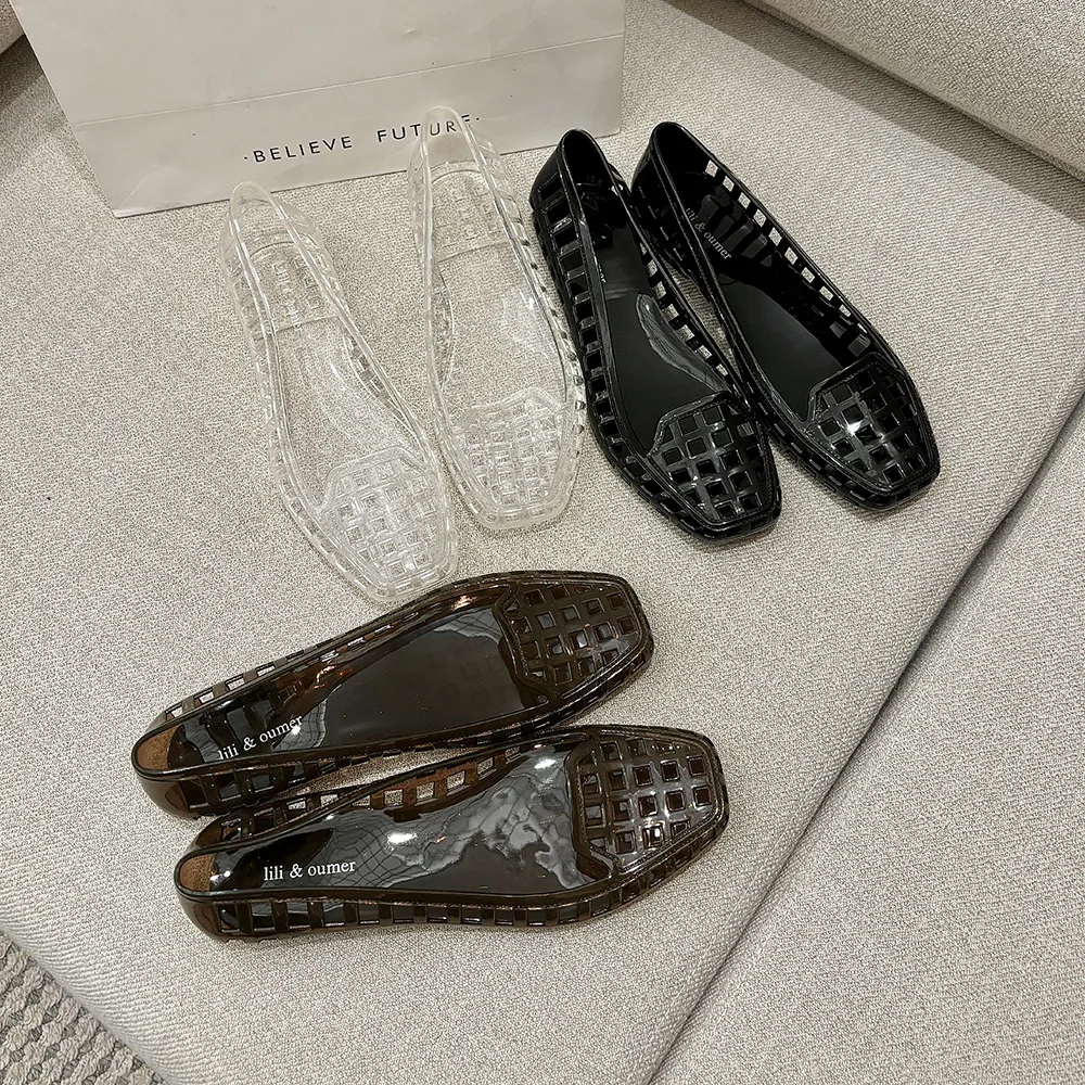 Summer New Style Transparent Crystal Shoes for Women Comfortable Closed-Toe Hollow Sandals Soft and Fashionable Jelly Slippers