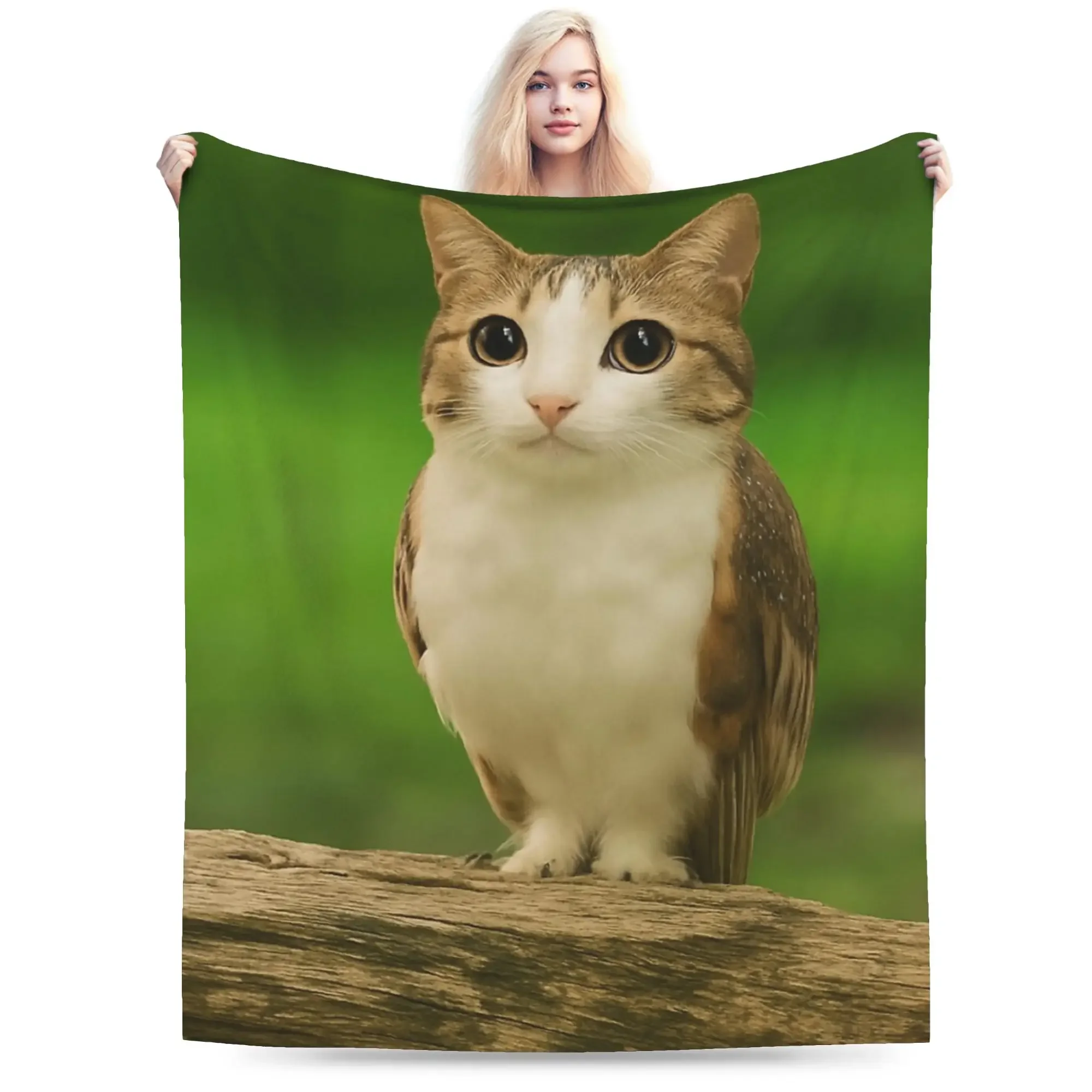 Custom Meowl Cat Owl Funny Internet Trendy Meme Blankets Velvet Multifunction Lightweight Throw Blanket For Sofa Bedroom Bedspre