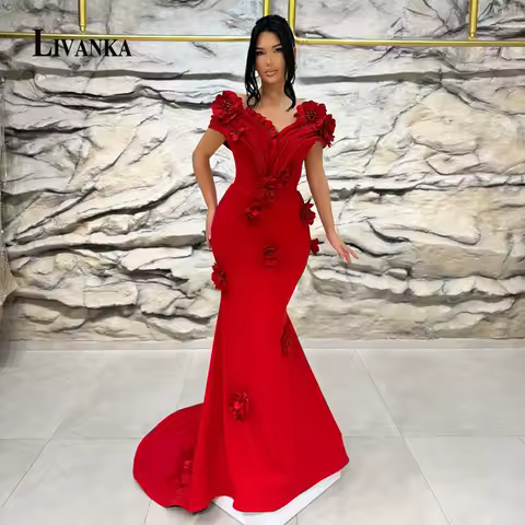 LIVANKA Charming Off the Shoulder Evening Dress for Woman Handmade 3D Flowers Special Events Dress Robes De Soiree Customized