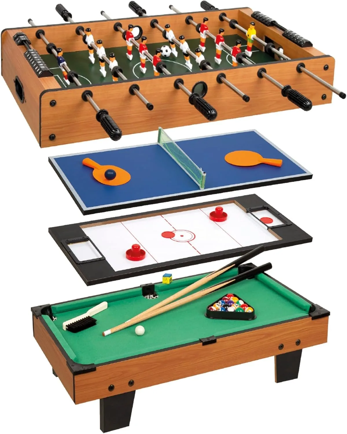 4 en 1, Tamaño 81x43x27 cm, Futbolín, Billar, Ping Pong, Hockey, Juego de Mesa, Futbolines para niños, Multijuego (85327)