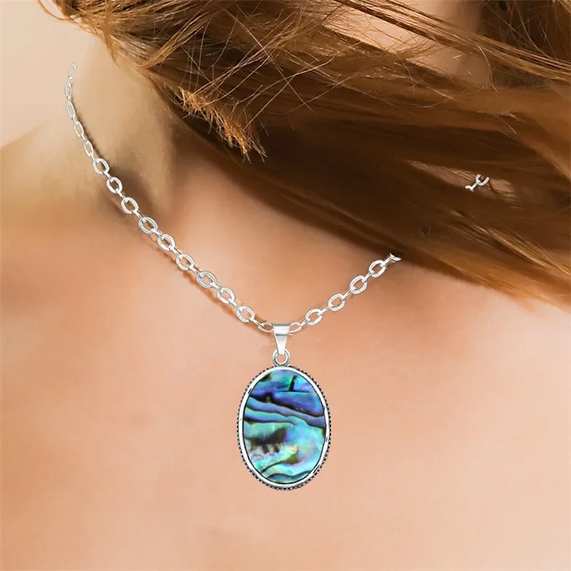 Oval Shell Jewelry Set For Women Classic Design Antique Silver Plated Necklace Earrings Fashion Jewelry TS410