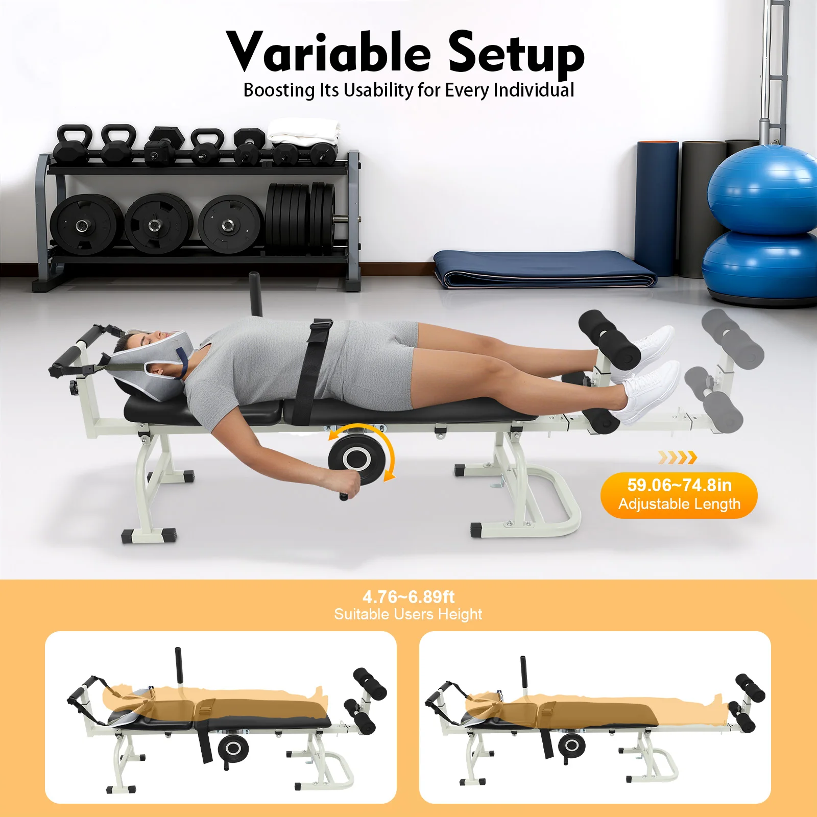 Adjustable Neck Stretcher, Multi-Function Cervical Neck Traction Device, Handwheel Control Neck Relaxer With Ergonomic Cushioned Footrests For Home, Rehabilitation Centers, Clinics