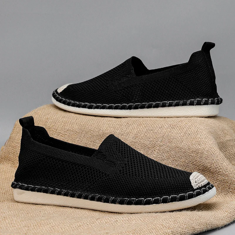 Classic Slip-On Mens Black Lazy Shoes Breathable Flat Loafers Man Comfortable Summer Casual Fisherman Shoes Men Driving Footwear