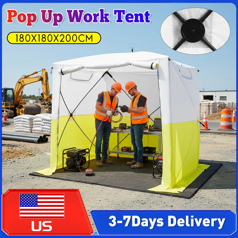 

70.86x70.86x78.74in Pop Up Work Tent Waterproof Shade Canopy Emergency Shelter with Carry Bag for Construction Site & Warehouse