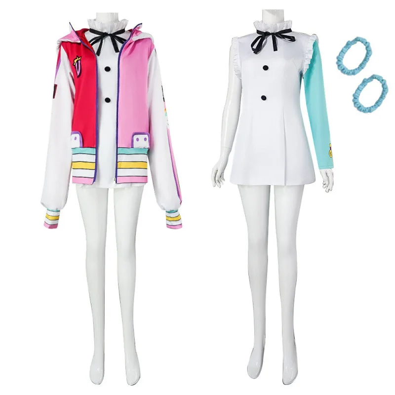 Anime Film RED Daughter of Shanks Uta Cosplay Costume with Earphone Women Daily Pink Coat Dress Halloween Carnival Party Outfit view 4
