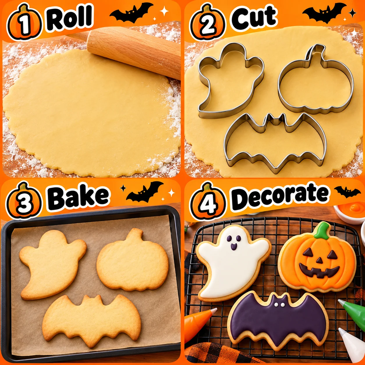 3-teiliges Halloween-Ausstechformen-Set aus lebensmittelechtem Edelstahl, Fledermaus-, Kürbis- und Geisterformen für Süßigkeiten, Obst, Pfannkuchen, Feiertags- und Heimbackwaren – Detail 4