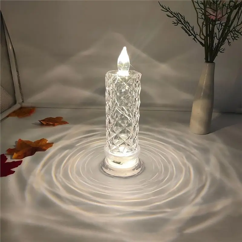 AA01-LED Crystal Candle Lights 4PCS Led Pillar Candles Battery Operated Candles With Base For Valentine's Day