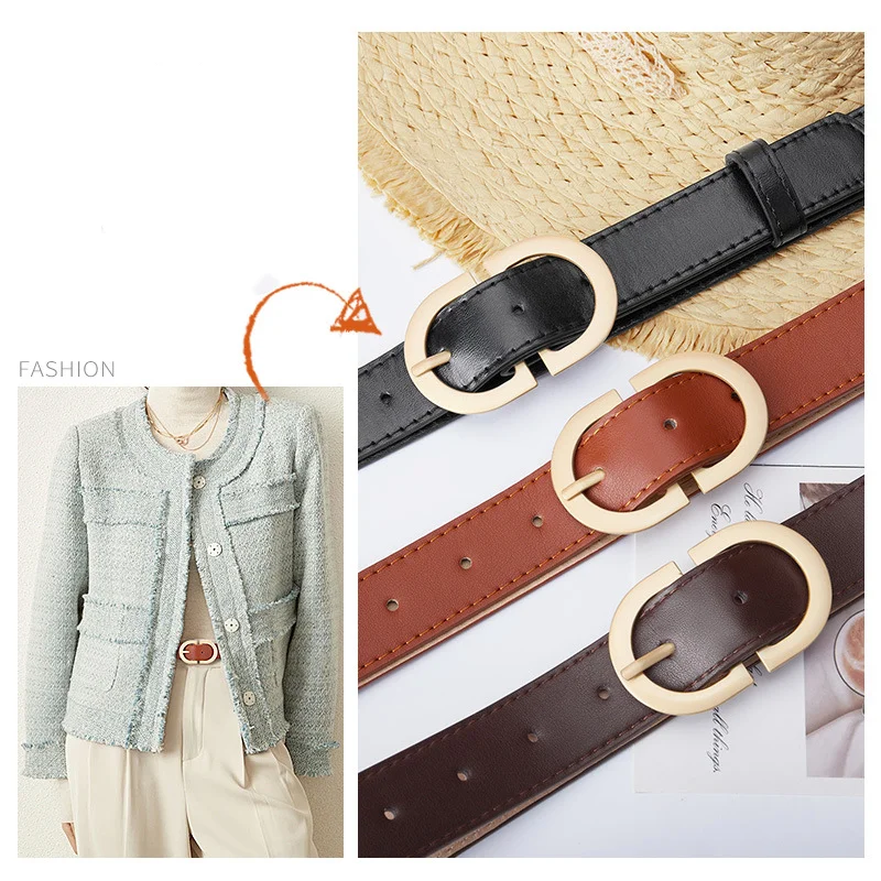 Fashionable Korean Style Women's Jacket with Belt Simple Versatile Minimalist PU Leather Alloy Buckle Business Elegant