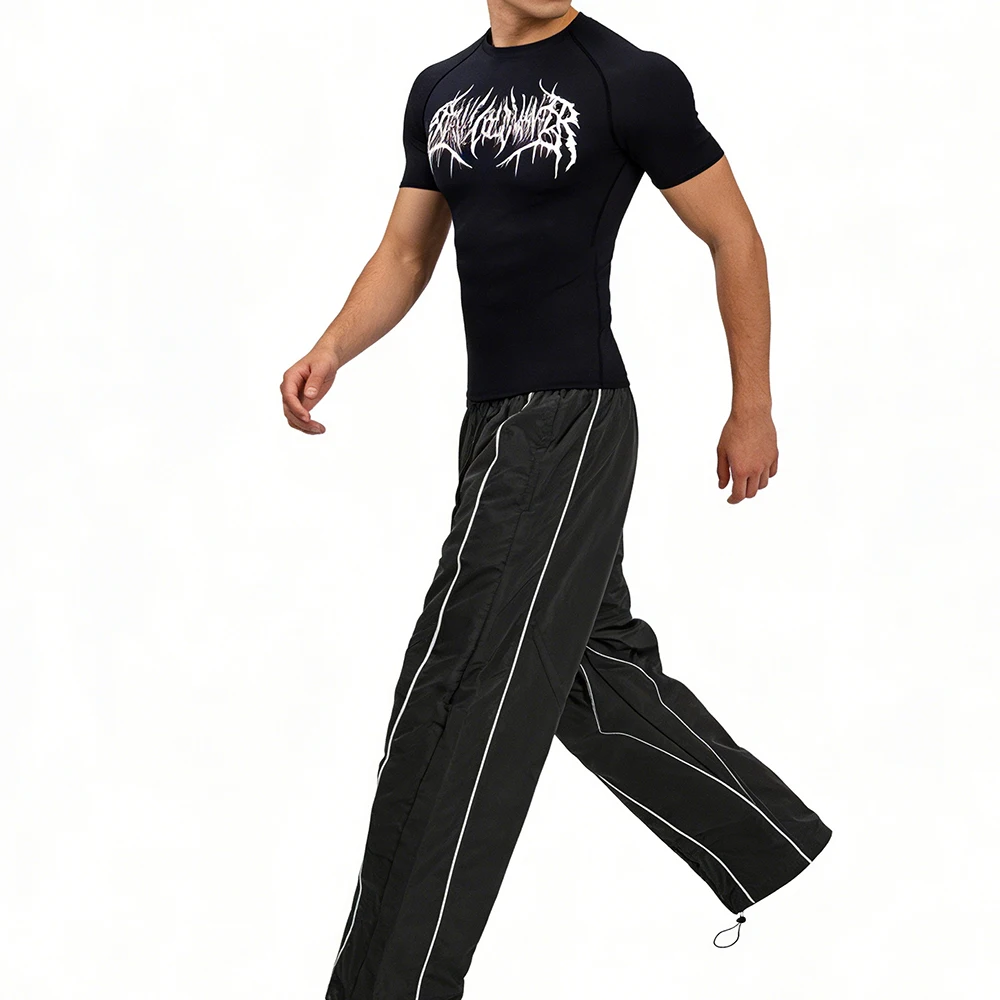 

Мужской спортивный комплект для фитнеса, разноцветные варианты, быстросохнущая футболка и брюки с принтом «Троня», спортивная одежда для бега и тренировок