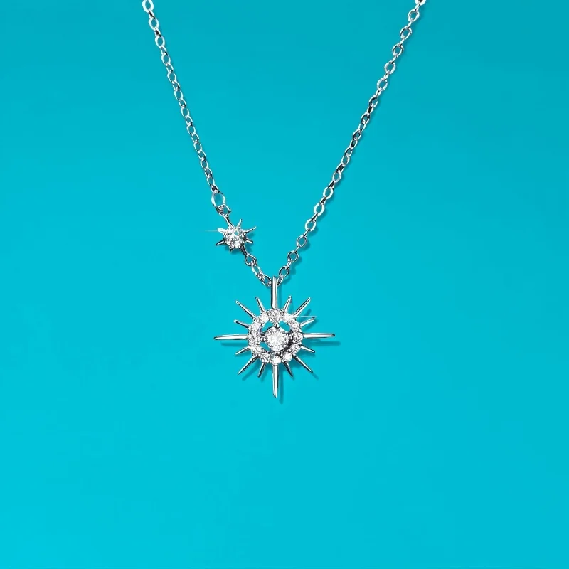 

S925 Silver Hexagram Moissanite Star Moon Necklace Korean Style Collarbone Chain GBA Certified Jewelry with Free Gift Box