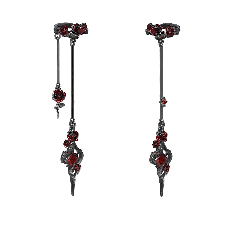 MASW Original Design Luxury Temperament Black Snake Cross Clip Earrings For Women 2025 Fashion Jewelry Accessories