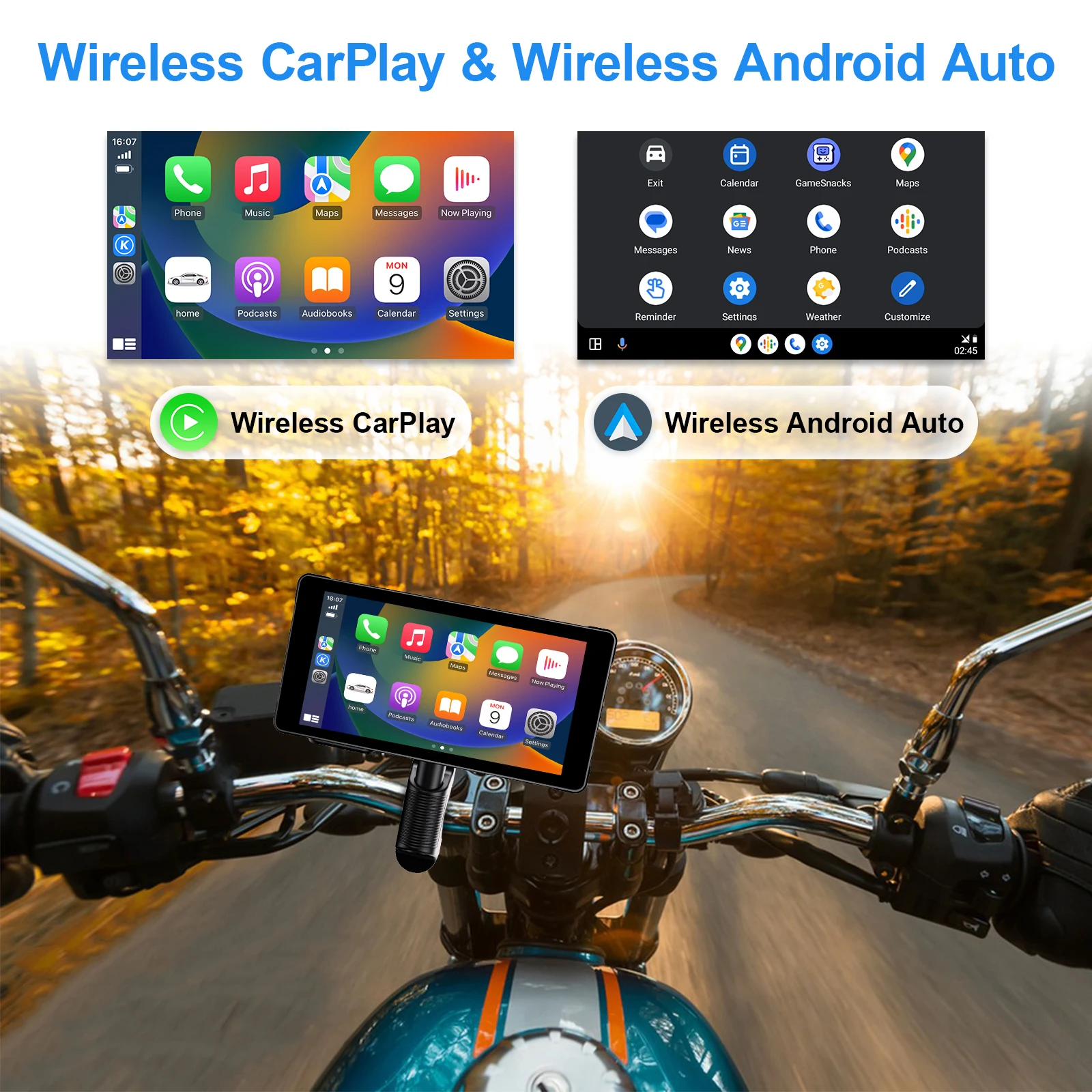 شاشة عرض ملاحة محمولة للدراجات النارية مقاس 5.5 بوصة، شاشة CarPlay لاسلكية للدراجات النارية GPS Para Moto Android Auto Monitor مقاومة للماء #5