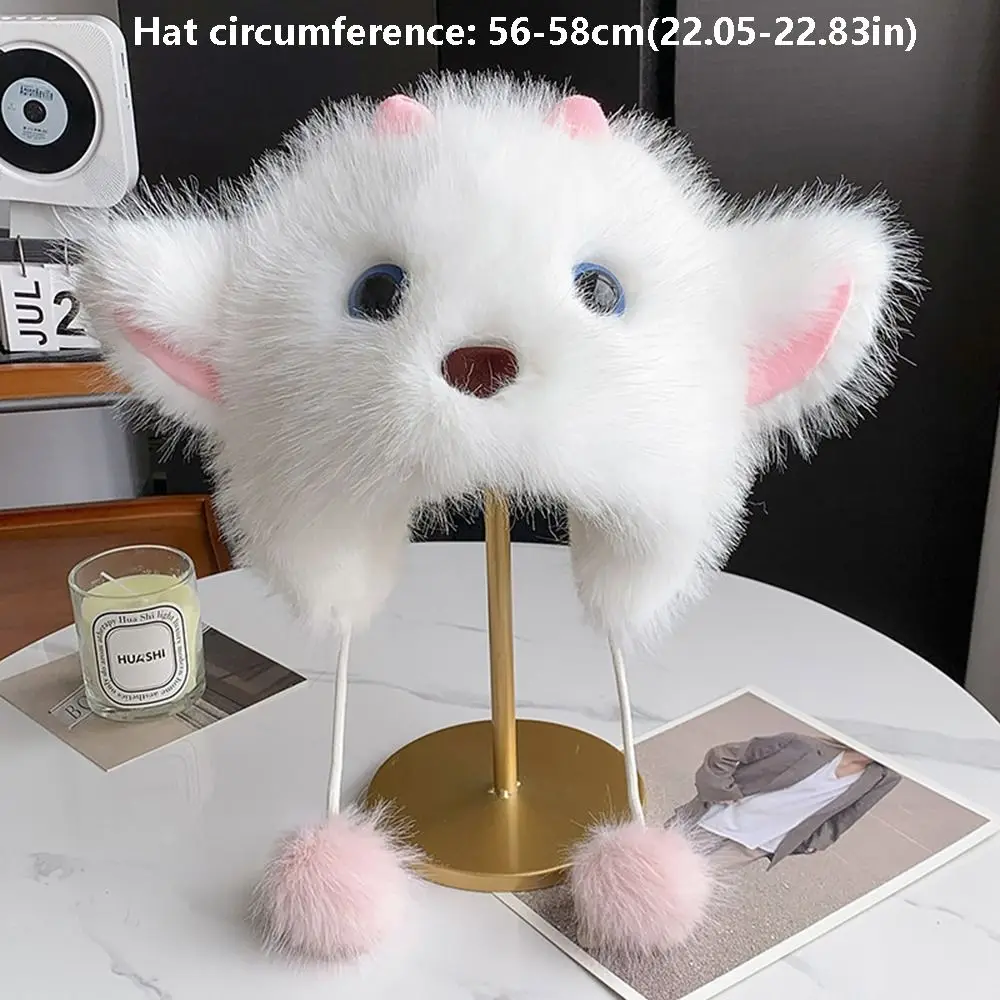 Soft Touch Faux Mink Fur Faux Mink Cat Hat Thick Lining Ear Flap Beanie Hat Cat Ear Shape Ear Flap Beanie Snow Day 6
