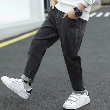 New Spring Autumn Teenage Boys Jeans Fashion Splicing Slim Fit Style Long Denim Pants For 3-12 Years Kids Children Trousers 5