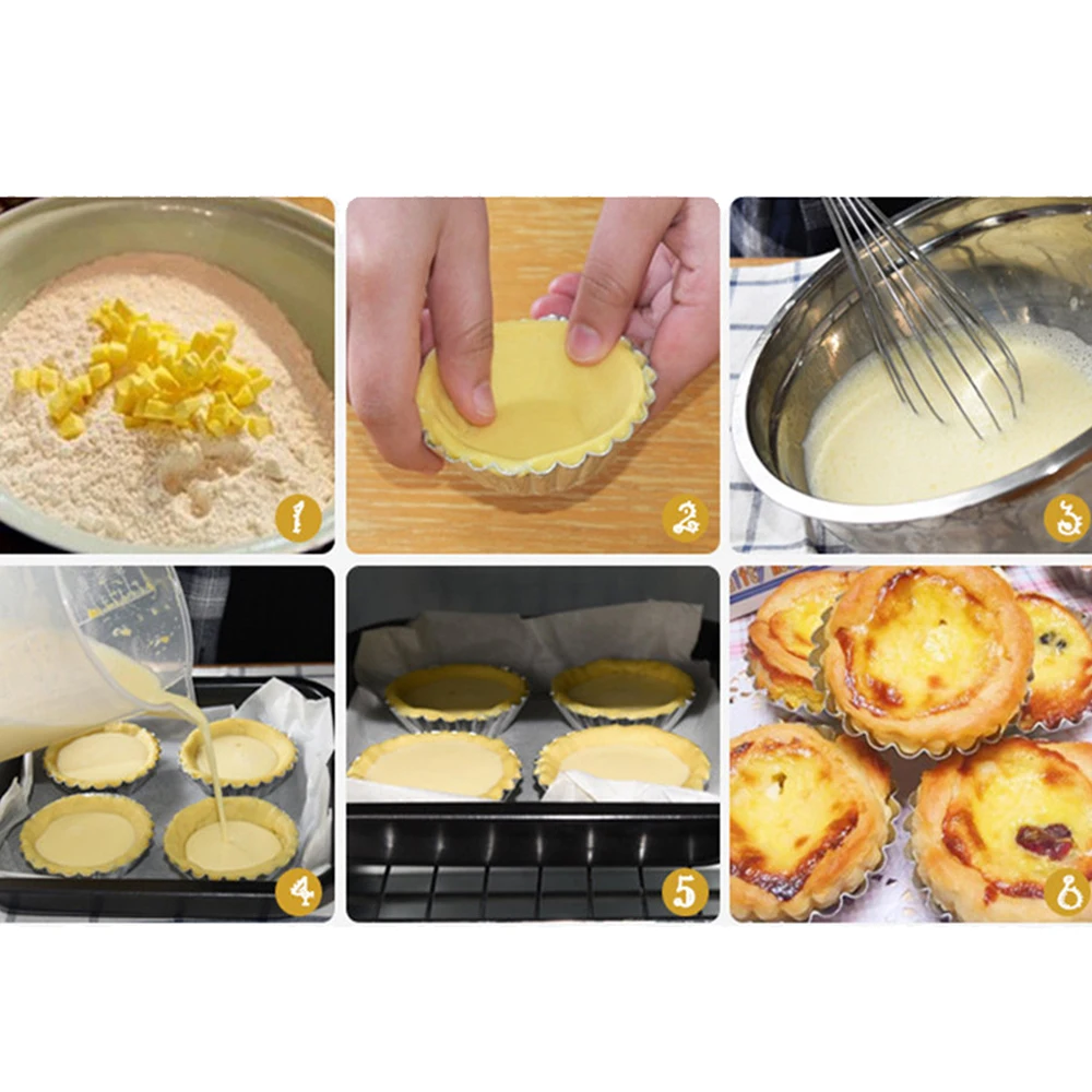 20/10pcs Reusable Non-stick Ripple Egg Tart Mold Aluminum Alloy Flower Shape Cupcake Mold Pudding Jelly Mold Muffin Baking Cup