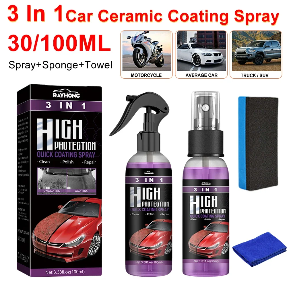 3 in 1 High Protection Quick Ceramic Coating Nano Spray Car Coating Wax Polishing Spray Plastic Refresh Fast Fine Scratch Repair