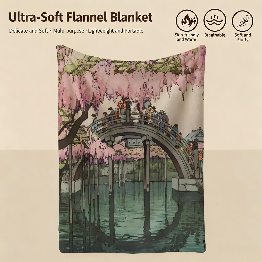 art U-Ukiyo-e-e Throw Warm Soft Flannel Blanket, Multi-use for Sofa Bed Camping Travel Nap
