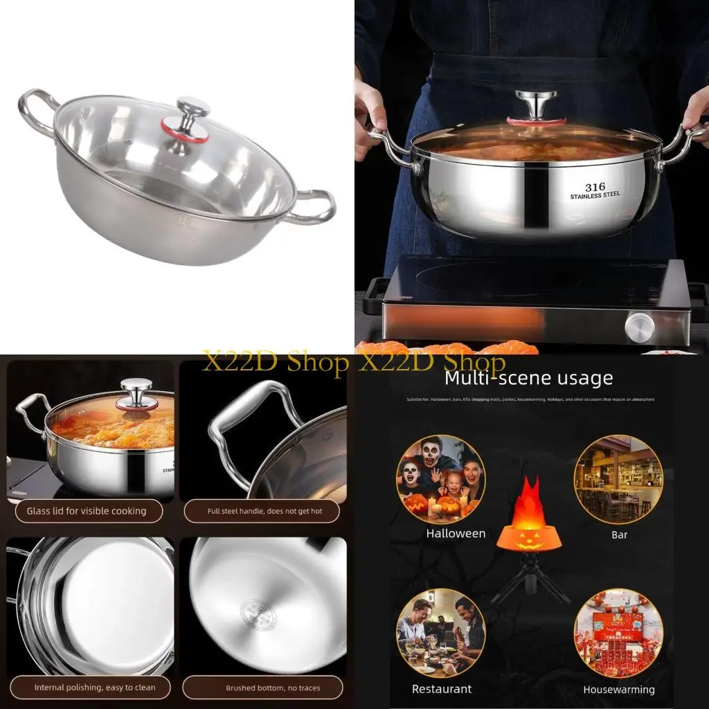 

X22D сверхмощная кастрюля для супа 316 с двойной крышкой, утолщенная конструкция, идеально подходит для супов, тушеных блюд, в