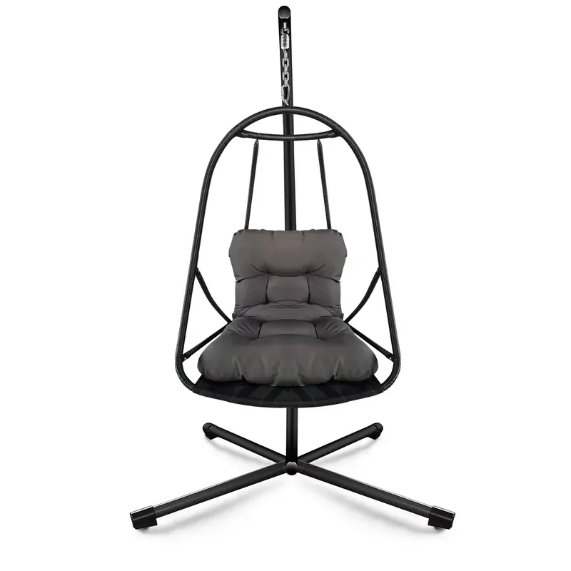 Swing Egg Chair Stand Outdoor Wicker Rattan Metal Frame Modern Design Quick-Dry Cushion Folding Hanging Chair Outdoor
