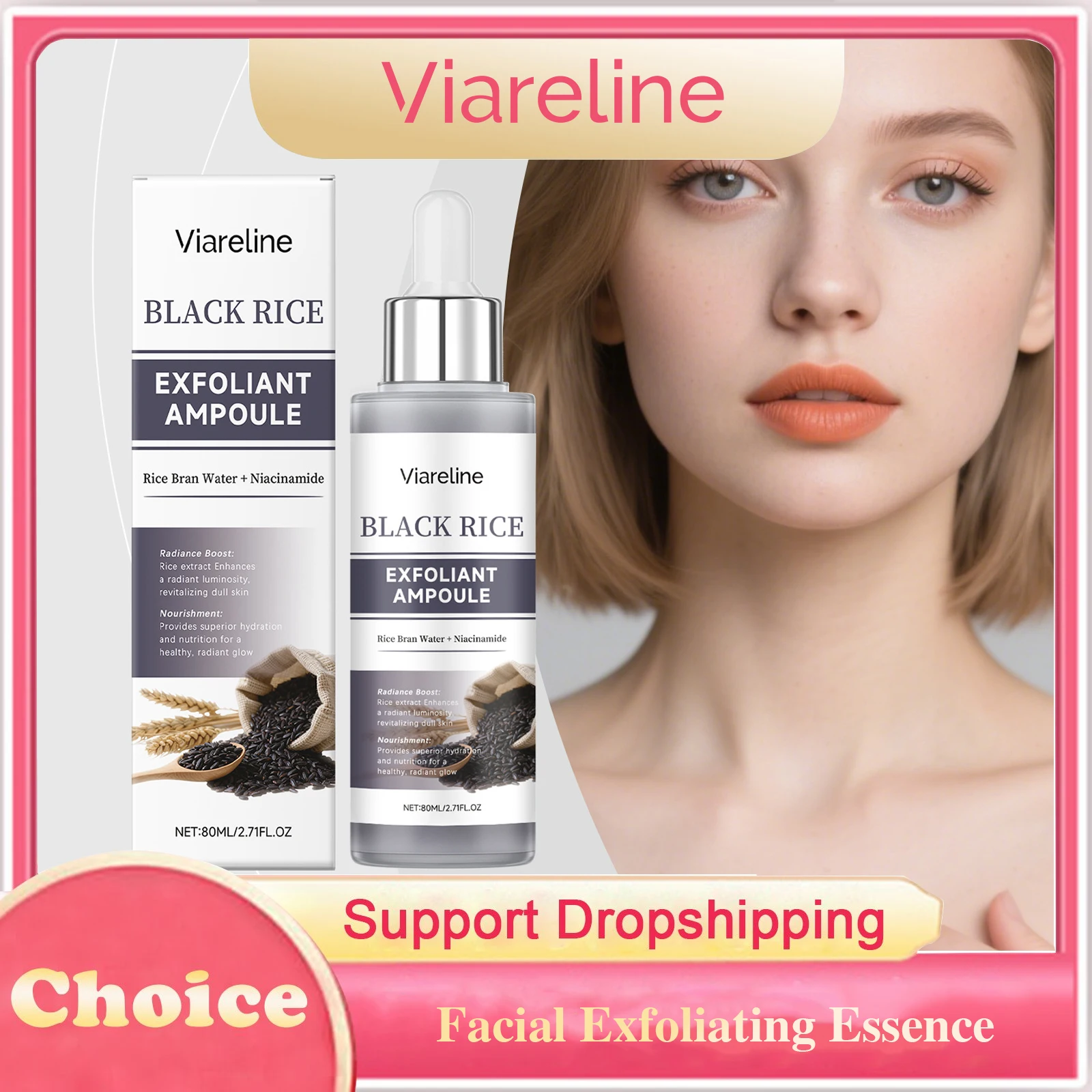 

Black Rice Exfoliating Face Essence Brightening Remove Dead Skin Shrink Pores Moisturizing Glowing Smoothing Peeling Face Serum