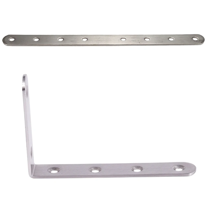 125X75mm L Shape Stainless Steel Shelf Corner Brace Angle Bracket & Metal 8 Holes 250Mm