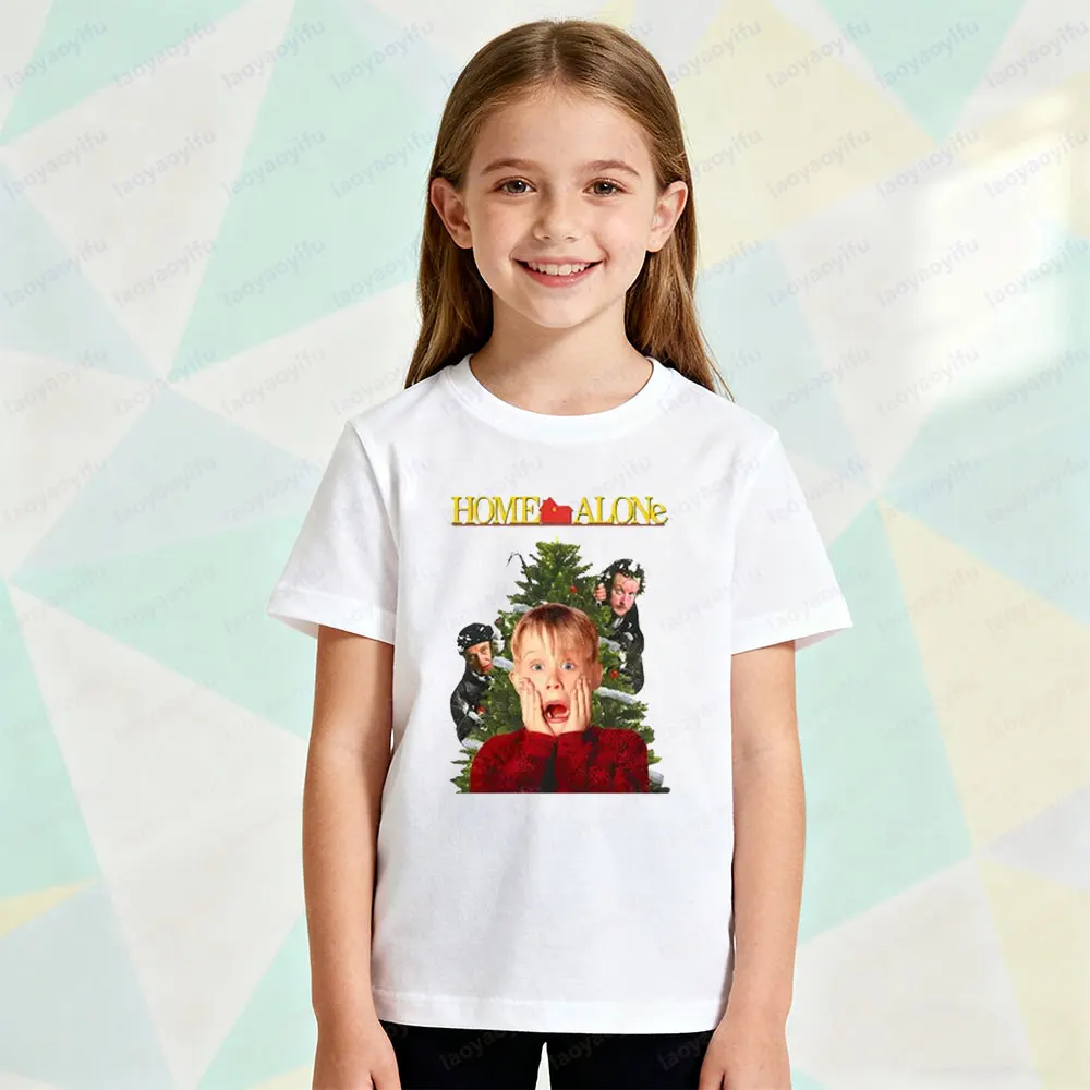 عيد الميلاد مضحك الاطفال التي شيرت كيفن المنزل وحده تي شيرت عيد الميلاد خمر البلوز الفيلم الكلاسيكي المحملة الفتيان والفتيات عطلة القمم #1