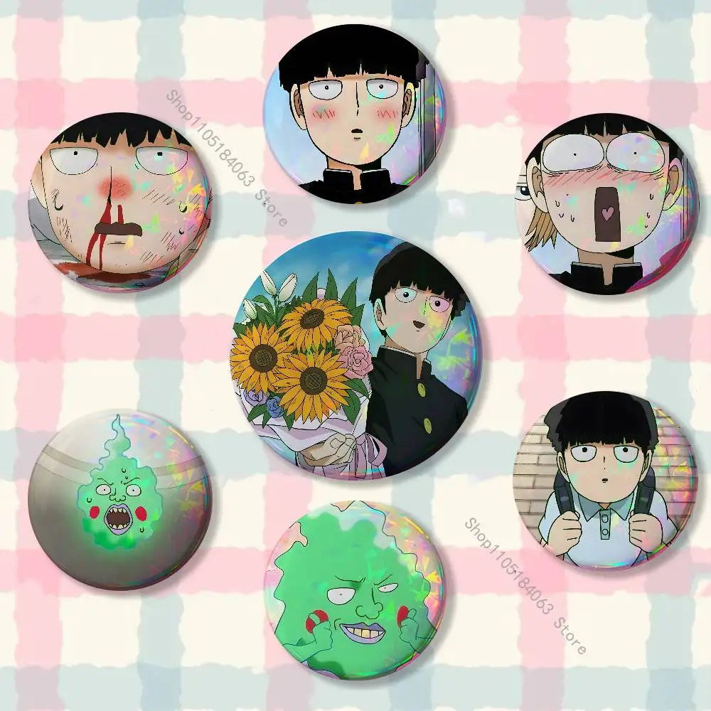 M-Mob Psycho 100 Anime Badge on Backpack Clothes decoration Tinplate Round Brooch Funny Custom Gifts for Friend