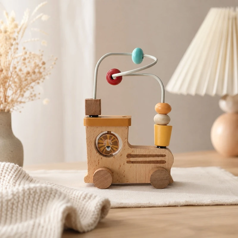 Wooden Block Baby Toys Gift Montessori Wooden Crab Drag Toys Education Toys for Kids Multi-function Beads Basic Life Skills Toys