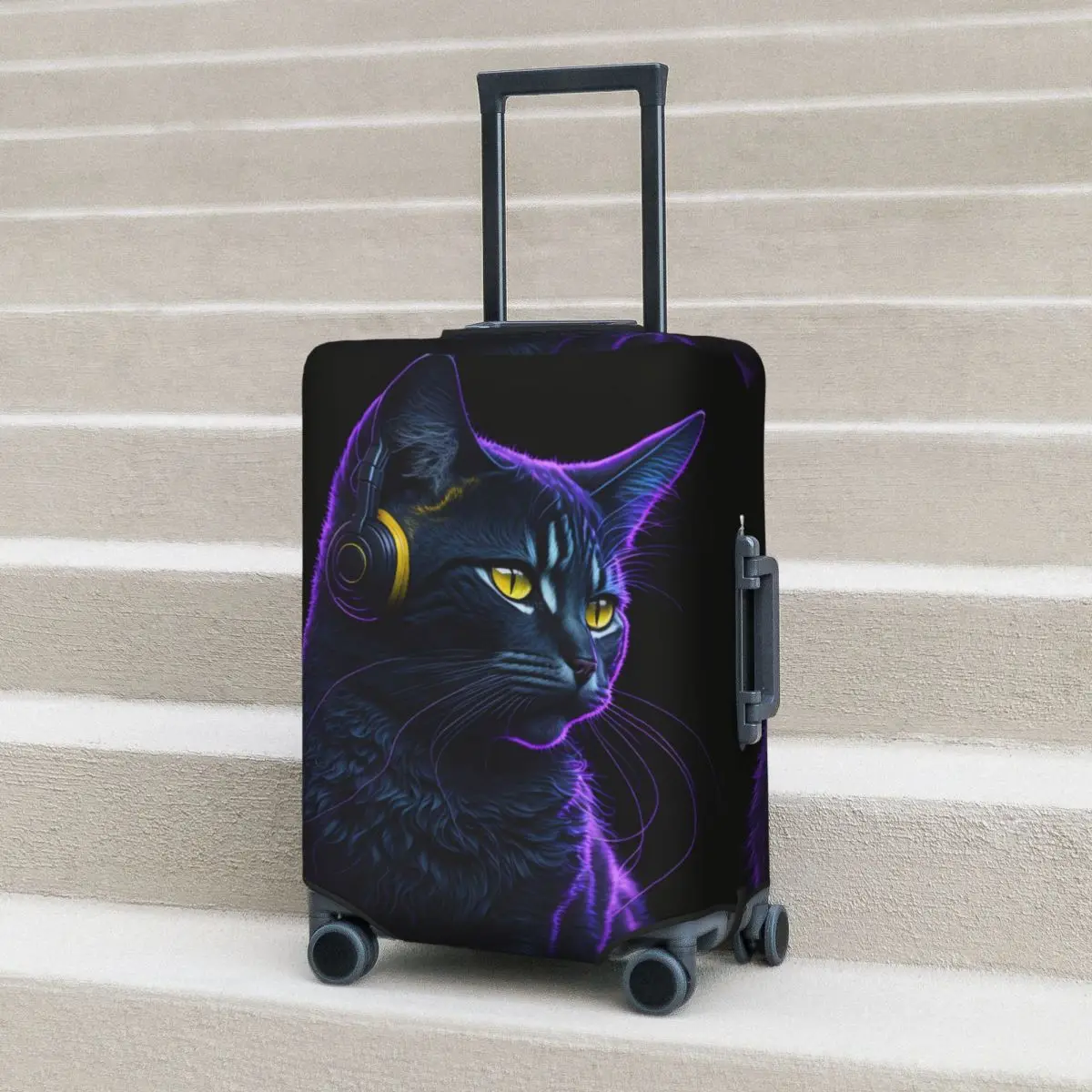 Music Cat Suitcase Cover black animal Cruise Trip Holiday Strectch Luggage Supplies Protection