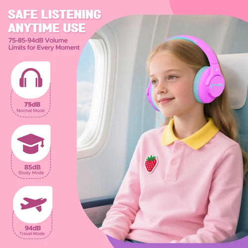 Imagen 2 del producto Auriculares Bluetooth inalámbricos ANC para niños, auriculares con cancelación de ruido y protección auditiva para viajes/escuela, regalo para niñas