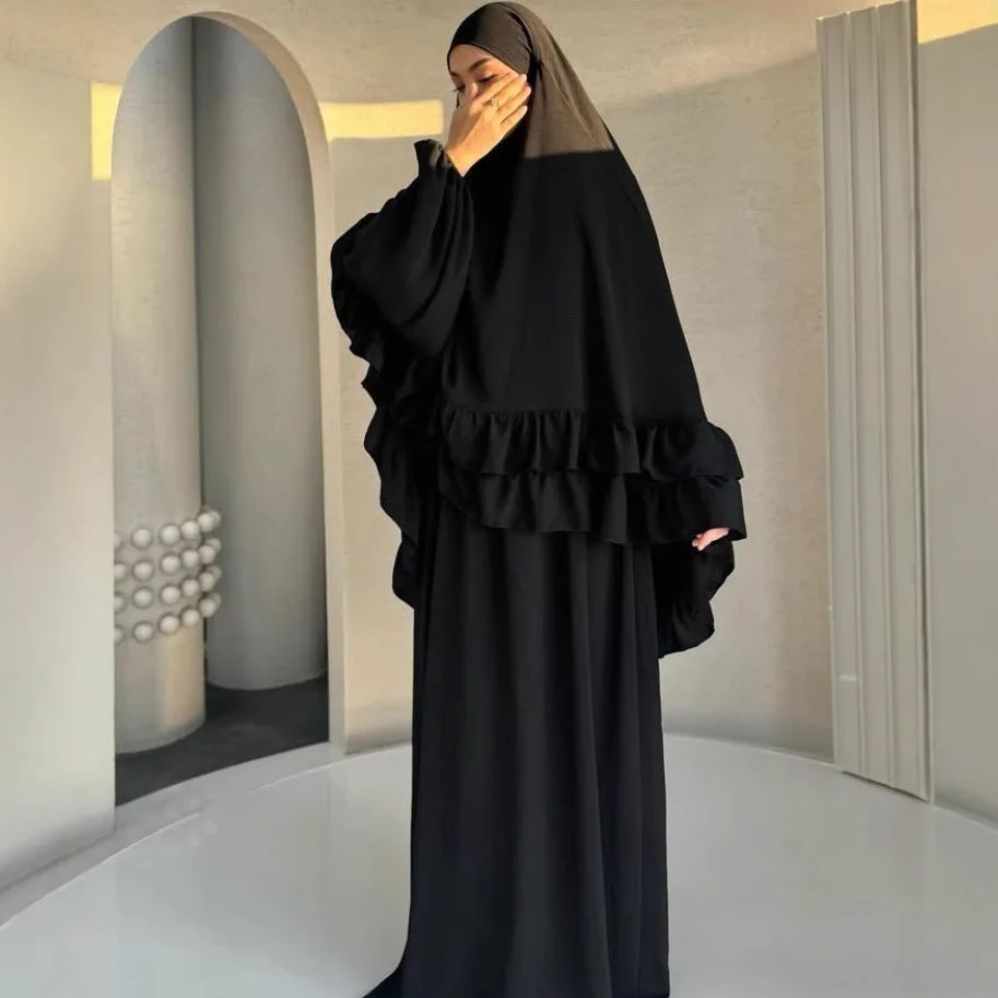 

Muslim Dresses Hijab 2 Piece Sets Women Modest Abayas Headscarf Ramadan Morocco Dubai Kaftan Islam Vestidos Arab Long Robe Suit