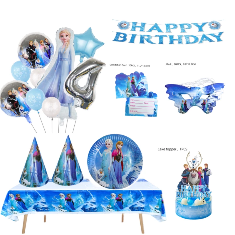 ديزني فروزن عيد ميلاد الديكور أدوات المائدة أكواب لوحات بالونات ملكة الثلج الأميرة إلسا موضوع حفلة ديكو لوازم الفتيات #5