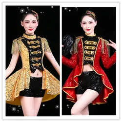 nightclub bar dj singer sexy  party jazz dance performance clothing stage costume red tassels bikini costumes