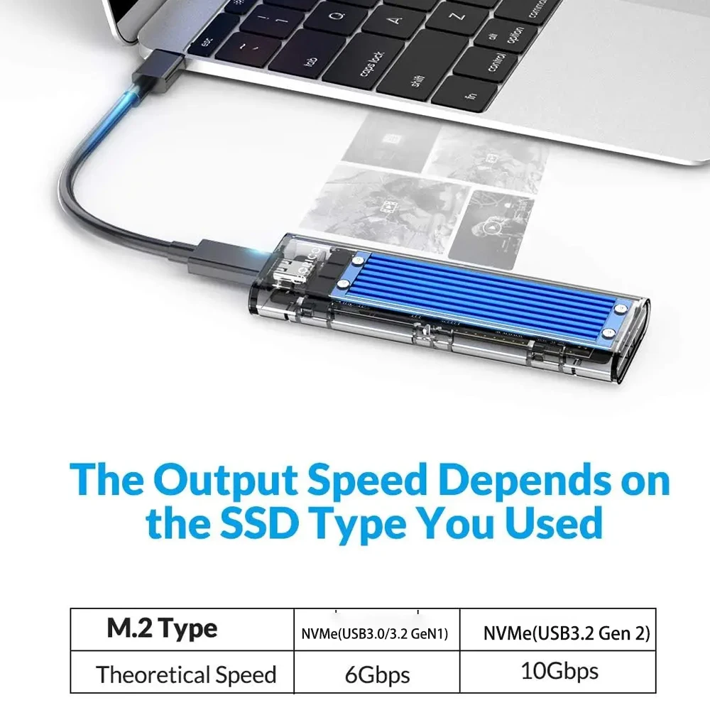 ORICO M2 SSD Case NVMe USB Type C USB3.2 Gen2 10Gbps PCIe SSD Case M.2 NVME Enclosure Disk Transparent Storage Bag Box Adapter