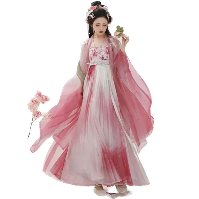 Vestido Hanfu chino para mujer, traje de Cosplay de Hada de Halloween, vestido Hanfu Rosa degradado, vestido de fiesta tradicional antiguo