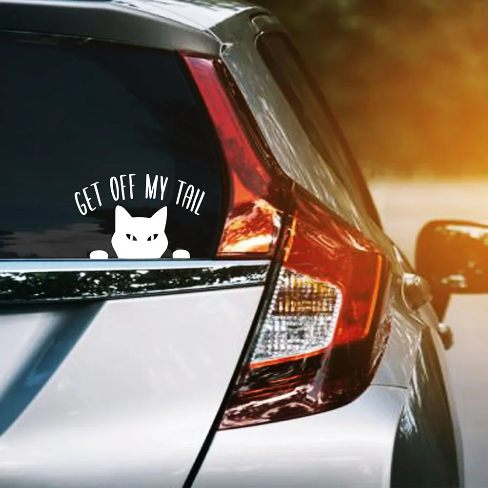 

4-дюймовая виниловая наклейка Get Off My Tail, забавная наклейка на окно автомобиля с котом, подарок для любителя котенка, наклейка с выглядывающим котом