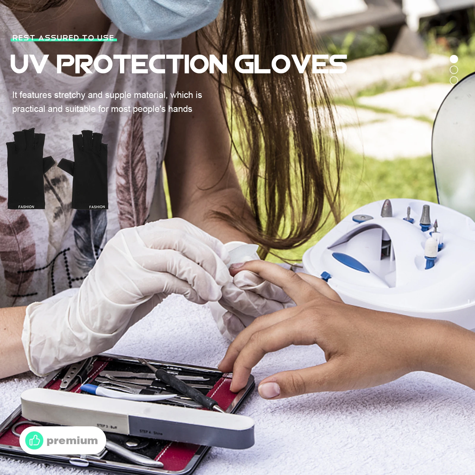 

1Pair Uv Shield Gloves Salon Manicure Tools Fingerless Design Soft Supple Material Reusable Easy Clean Nail for Hands