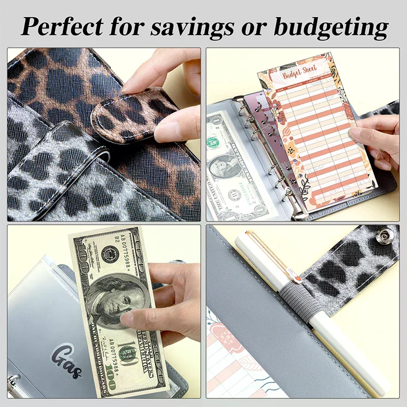 A6 PU Leather Budget Binder Notebook Cash Envelopes System Set,with Binder Pockets For Money Budget Saving Bill Organizer