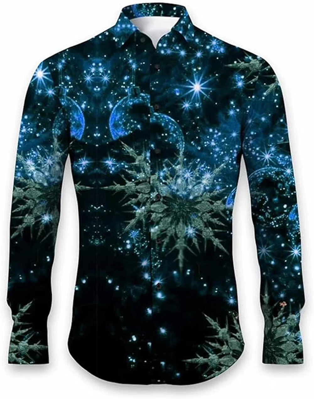 

Men's Christmas and New Year 3D Printed Shirts for Family Parties, Long Sleeve Collar, Buttoned, Hawaiian Outdoor Clothing Men