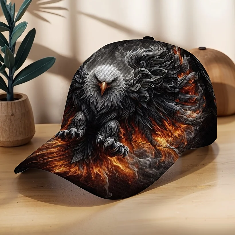 2D Flat Mystic Flame Eagle Art Adjustable Snapback Breathable Lightweight Hat for Outdoor Camping Sports And Daily
