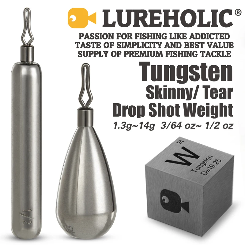 LUREHOLIC Drop Shot Tungsten Skinny Tear Weights Sinkers for Drop-shotting with Rolling Line Clip Lure Fishing Rig Bass