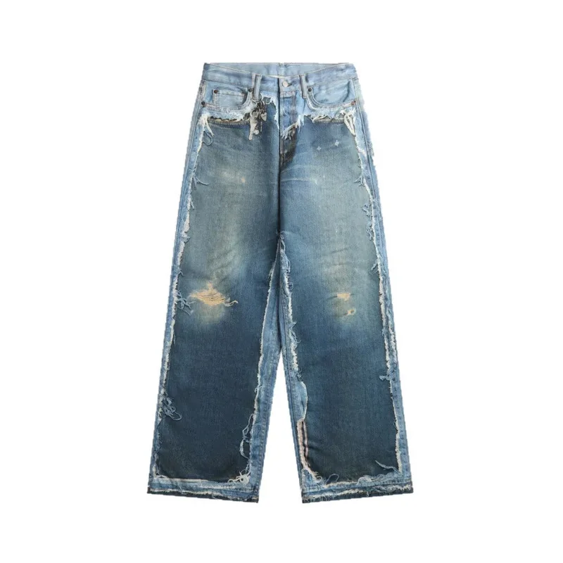 ANJY Spring Autumn New Women High-End Distressed Vintage Ripped Niche Loose Wide-Leg Jeans Trendy Chic Casual Denim Pants A24247