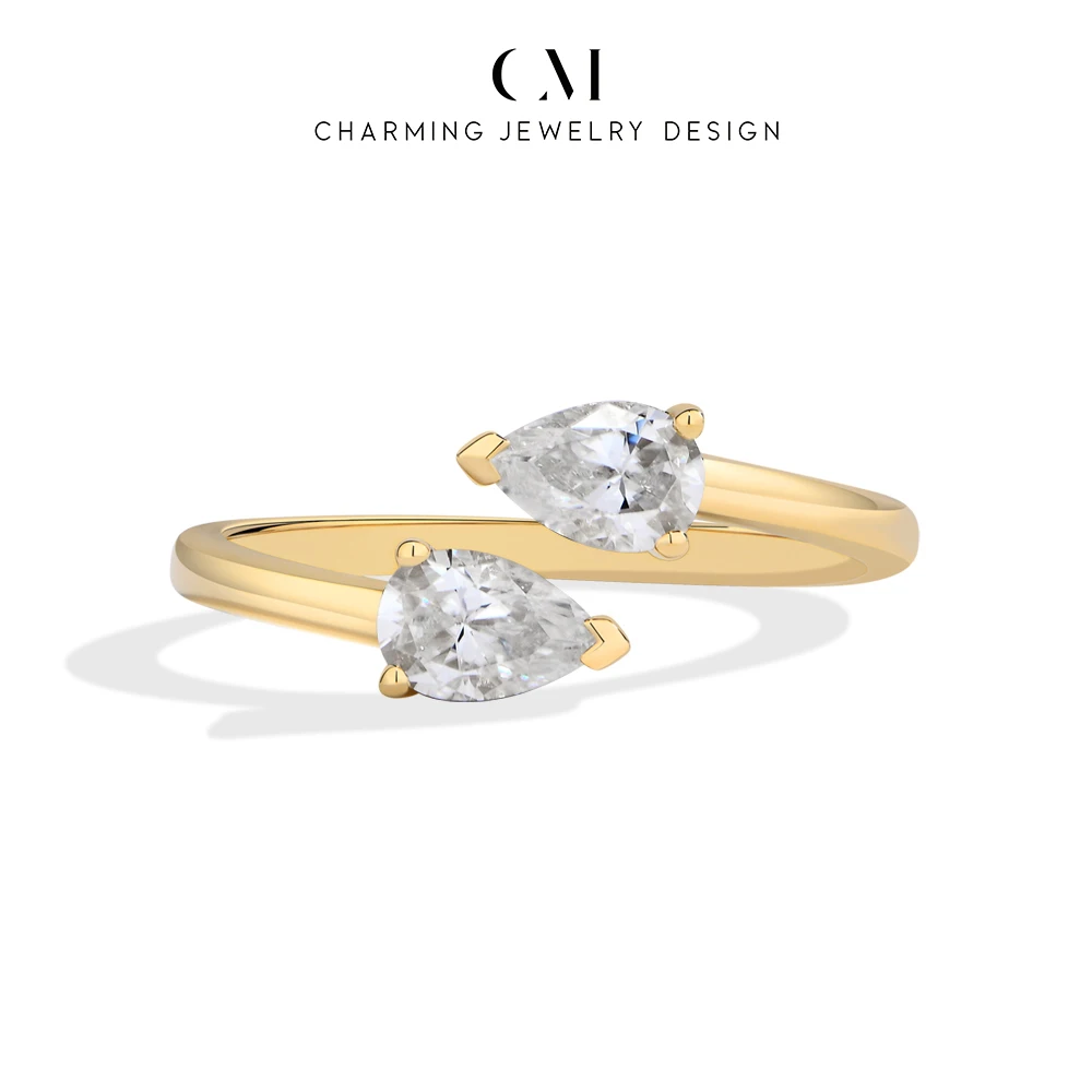 CHARMING 2026 New Classic Simple Pear waterdrop Moissanite 1ct Open Ring for Women party Jewelry Birthday Gift certificate daily