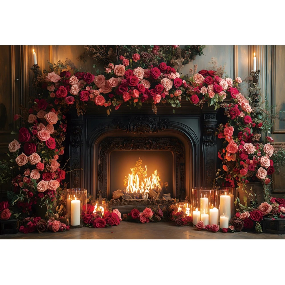 バレンタインデーの写真撮影の背景,暖炉,バラの花,パーティーの背景,カップルの写真,写真スタジオ