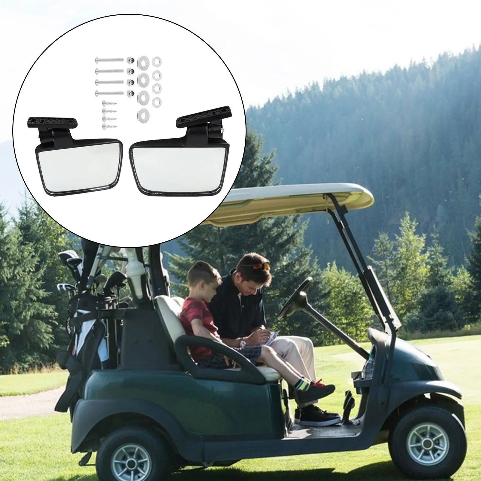 Golf Cart Folding Side View Mirrors Kit Impact Resistant Easily Install Vehicle Repair Parts Accessory Flexible Adjustment