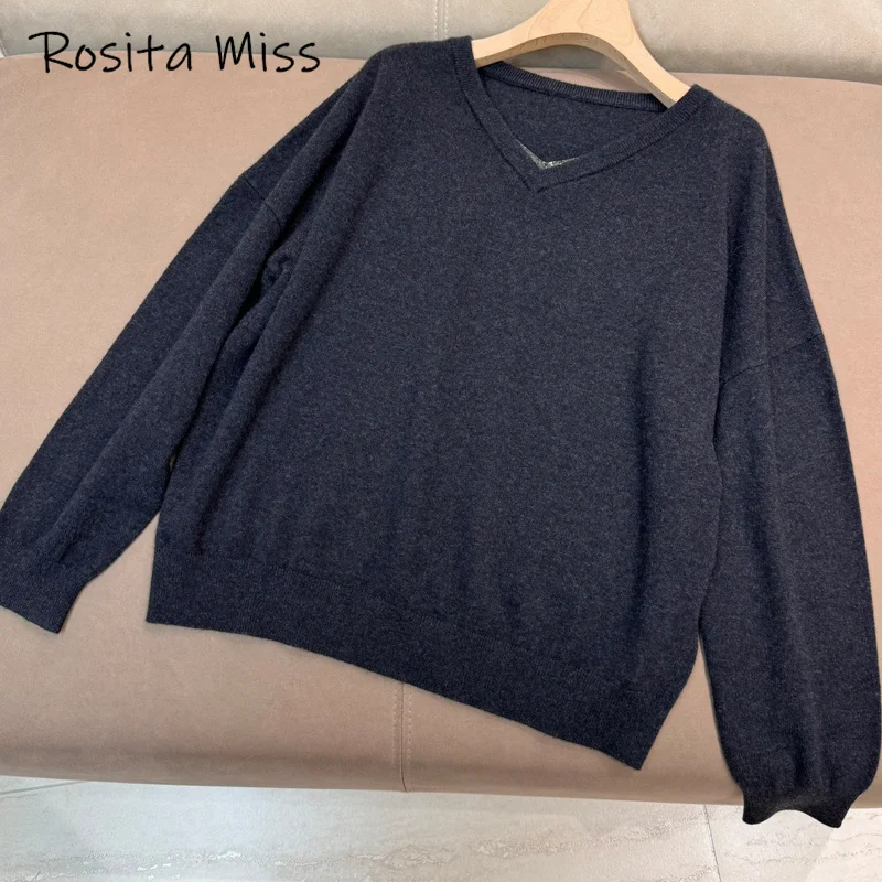 12.7 Simple Fashion Design Cashmere Sweater for Women Long Sleeve Loose Casual Soft Comfortable Pullover Knitwear