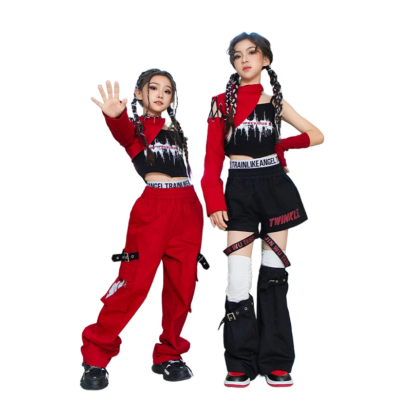

Girls' Jazz Clothing Fashion Fried Street Red Suit Girls' Group Children's Street Dance Trend Clothing Walk Show Clothing